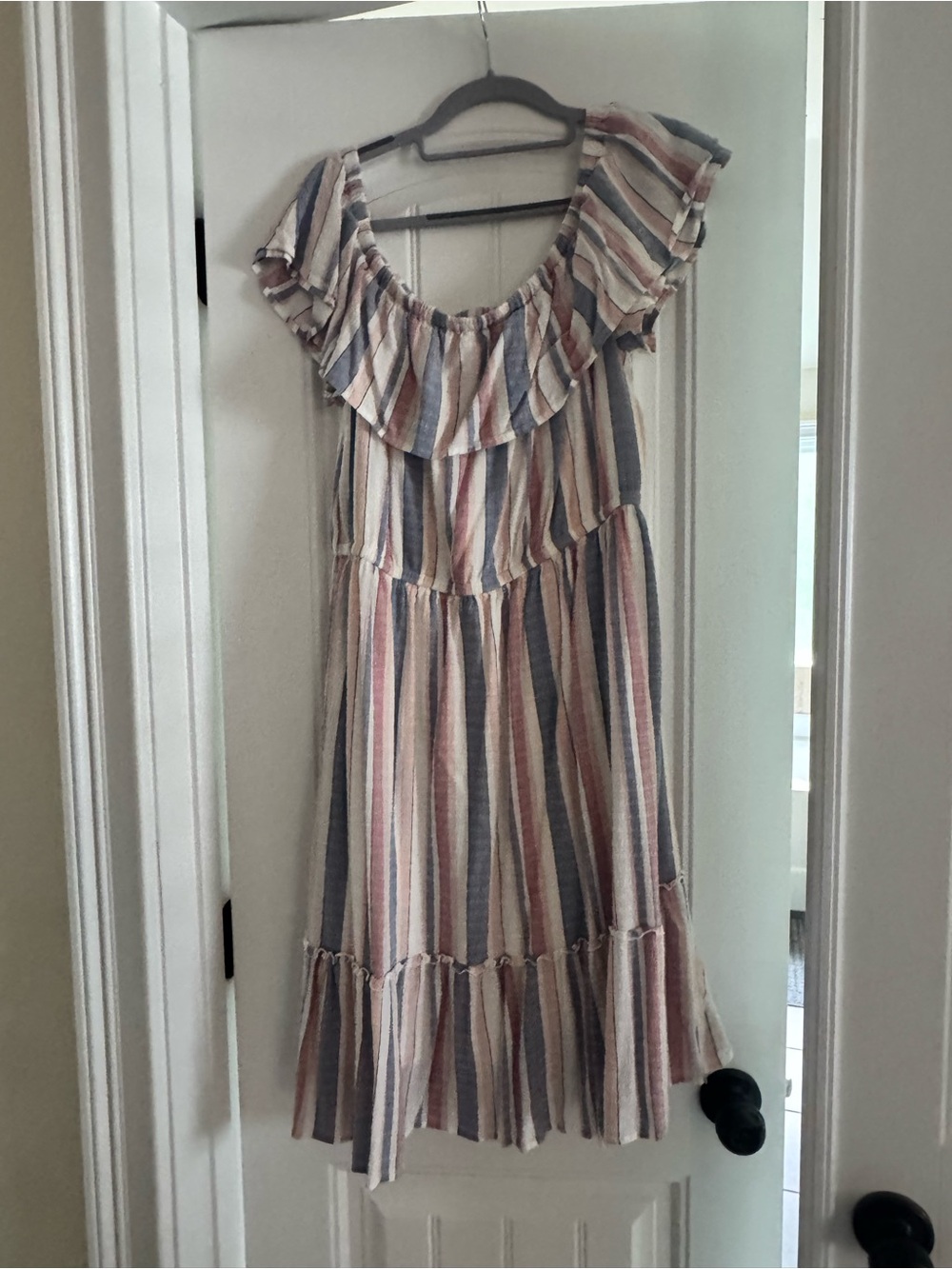 Lane Bryant Striped Ruffle Maxi Dress 14/16 Boho